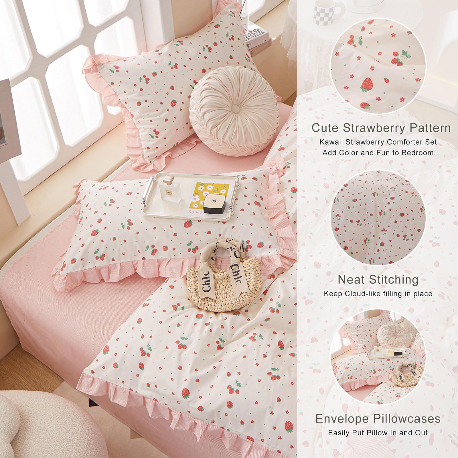 Amazon.com: EAVD Kawaii Strawberry Comforter Set Queen White